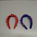 2 Pack Patriotic Headbands for Women  Red & Blue Knot Wide Hair Bands with Pearls & Rhinestones, Festival Sparkle Padded Headwrap for 4th of July, Parties & Prezzie