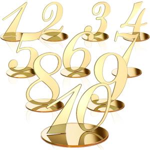 Yalikop 10 Pcs Table Numbers for Wedding 1-10 Reception Wedding Numbers Signs with Holder Elegant Mirror Table Number for Engagement Party Birthday Anniversary Event Catering(Gold)