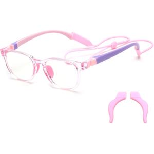 JM Kids Blue Light Glasses, Computer Gaming Grasses for Girls Boys Age 3-10, Anti Blue Ray TR90 Eyeglasses (Pink (Square Style))