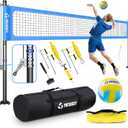 Professional Heavy Duty Volleyball Net Set for Backyard & Beach, Outdoor Net System with Steel Anti-Sag Winch, 32FT Reinforced Net, Height Adjustable Rust-Resistant Aluminum Poles, Portable Carry Bag