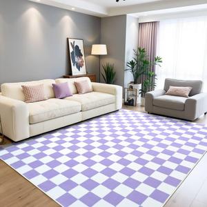 Terrug Purple and White Checkered Rug for Living Room,6x9 Area Rugs Washable with Non Slip for Bedroom,Soft Low Pile Stain Resistance Retro Carpet for Dorm Kids Room