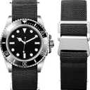 BINLUN Elastic Nylon Watch Band 18mm 20mm 22mm Marine Nationale Fabric Military Parachute Replacement Watch Strap Men Women Silver & Black Buckle - Upgraded Hook-and-Loop Buckle