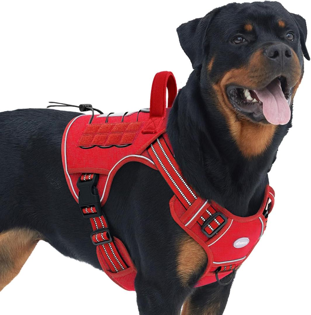 Auroth Tactical Dog Harness for Large Dogs No Pull Adjustable Pet Harness Reflective K9 Working Training Easy Control Pet Vest Military Service Dog Harnesses Army Red S