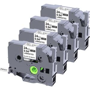 Tze-251 24mm Label Tape Replacement for Brother P Touch TZe TZ Label Tape 24mm 0.94 Laminated Label Tape for Ptouch PTD400 PTD410 PT-D610BT PTD460BT, Black on White, 4 Pack