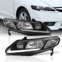 AJP Distributors LED DRL Tube Bar Driving Head Lights Bumper Corner Turn Signal Reflector Lamps Assembly Pair Left+Right Compatible/Replacement For Civic FA JDM 4DR Sedan 2006 2007 2008 2009 2010 2011 (Black Housing / Clear Reflector)