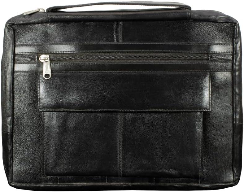 Genuine Leather Bible Cover Black with Handle, Protective Zippered Study Carrying Case, Unisex
