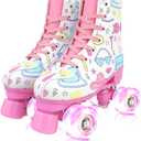YYW Roller Skates for Girls and Women, Cute White PU Leather Light Up Kids Youth Girls Indoor Outdoor Roller Skates Ages 6-12 (White, 37-US Women 7/ Youth 6)