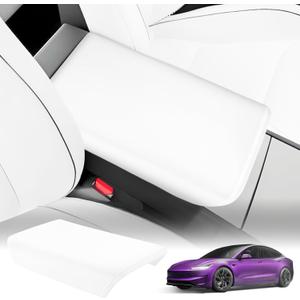2026 Upgrade Center Console Cover for Tesla Model Y Juniper Accessories 2025 2026/For Tesla Model 3 Highland Accessories 2024 2025 2026 [Non-Slip] Armrest Cover TPE Armrest Protector White