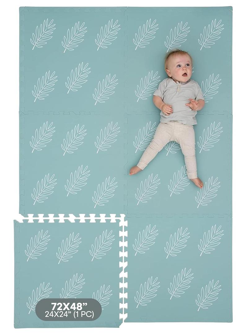 Childlike Behavior Baby Play Mat - Extra Large, Non-Toxic Foam Play Mat with Soft Interlocking Floor Tiles 72x48 Inches - Baby Floor Mat for Infants, Toddlers and Kids (Leaves)