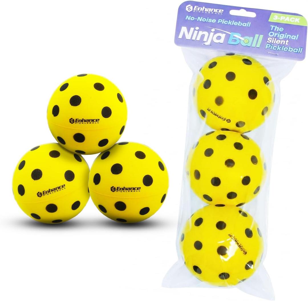 Enhance Pickleball Ninja Ball - The Original Silent Pickleball - Foam Pickleball for Quiet Practice at Home - Comes with 3 Balls - Indoor or Outdoor Balls for Quiet Practice