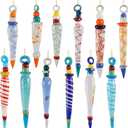 JOYIN 12Pcs Colorful Glass Icicle Ornaments with Crystal Line for Christmas Tree Decorations, 3.54-3.7" Xmas Tree Hanging in 12 Different Designs