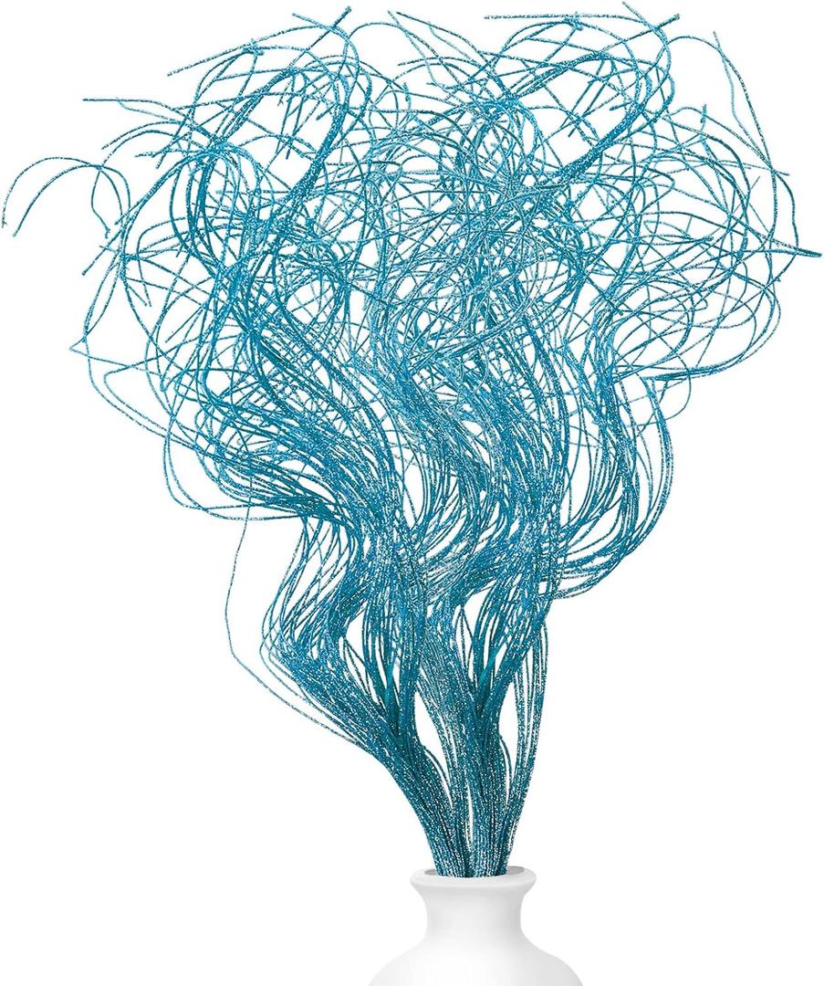 Glitter Curly Ting Ting Branches Christmas Branches Vase Filler Artificial Curly Twigs for Christmas Tree Garland Wreath Decoration, Craft Vases Home Garden Decoration (Blue, 36 Pieces)