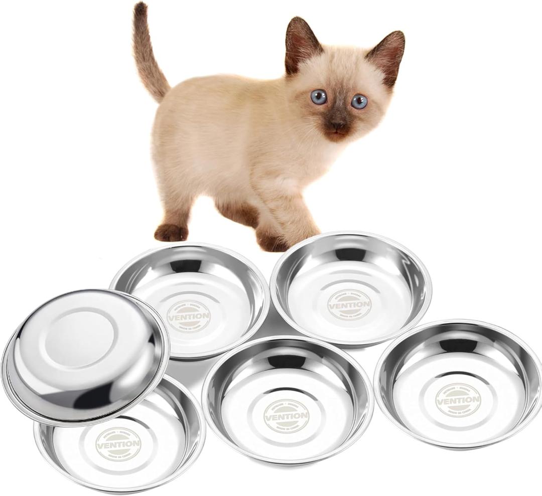 VENTION Small Shallow Cat Food Bowls, Outer Dia. 5 in Whisker Fatigue Cat Bowl, Stainless Steel Cat Food Dish for Indoor Cats, Set of 6 Replacement Cat Bowls for Raised Station(7.4 Fl.oz), 6 Pieces