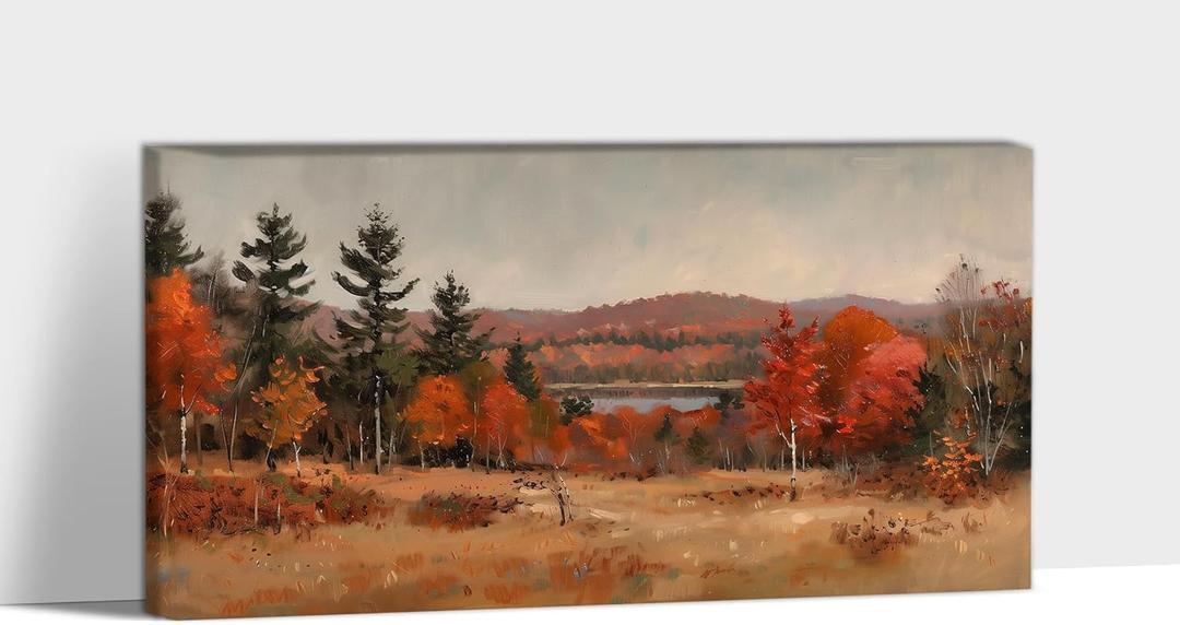 ANRUOXI Autumn Fall Wall Art Canvas, Fall Pictures Wall Decor Artwork Paintings for Wall, Autumn Landscape Art Painting for Living Room Bedroom Farmhouse Home Framed Ready To Hang 12x24'' (S-1224 inches)