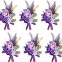 Meldel Purple Boutonniere for Men Wedding, Set of 6, Groom and Best Man Boutonniere for Wedding Ceremony Anniversary, Formal Dinner Party and Rustic Fall Wedding Marriage
