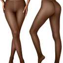 Vertvie Fleece Lined Tights Women Crotch One Seam Line Warm Sheer Pantyhose Fake Translucent Thermal Thick Tights Leggings (Small-Medium Tall)