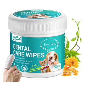 SmileDenX Teeth Cleaning Wipes for Dogs & Cats, Dog Finger Toothbrush Wipes, Dog Dental Care Finger Wipes, Dog Tooth Brushing Kit, Remove Plaque & Tartar Buildup, Fresh Breath (50 PCS, Unscented)
