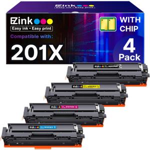 E-Z Ink 201X Replacement for HP 201X Toner Cartridges 4 Pack High Yield CF400X CF401X CF402X CF403X Compatible with HP Color Laserjet MFP M252dw M252n, Pro M277dw M277n (Black, Cyan, Magenta, Yellow)