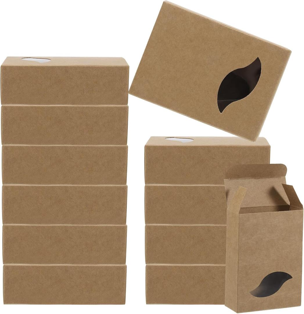 PATIKIL 4"x3"x1" Paper Soap Box with Window, 30 Pack Homemade Soap Boxes Leaf Presents Packaging Boxes for Birthday Christmas DIY Craft, Brown