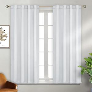 BGment White Curtains 45 inch for Bedroom - 38 x 45 inch Rod Pocket and Back Tab Thermal Insulated Room Darkening Curtains for Living Room, 2 Panels Set, Greyish White (38"W x 45"L (Pack of 2))
