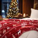 PHF Printed Fleece Throw Blanket, No Shed No Pilling Ultra Soft Plush Cozy Xmas Prints Theme Home Dcor Flannel Blanket for Bed, Sofa, Couch and Gift, 50" x 60", Reindeer and Trees, Red