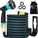 100 ft Expandable Garden Hose - Kink Free Flexible Water Hose with Thumb-Controlled 10-Function Nozzle, 3/4 Solid Connectors, Durable 3750D Fabric, 4-Layer Latex Core