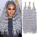 Xddnamei Grey Deep Water Wave Bulk Human Braiding Hair 2 Bundles Per 50g 20 Inch Braiding Hair No Weft Brazilian Virgin Deep Curly Human Hair for Boho Braids