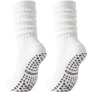 Scrunch Pilates Grip Socks for Women, Yoga Slouch Socks with Grip for Dance Gym Exercise (White, S)