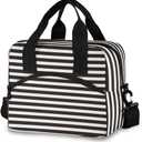Lunch Bag Insulated Lunchbox Handbag Tote Bags Reusable Cooler Containers Organizer School Outdoor for Women Men Girls Boys Kids Black White Stripe