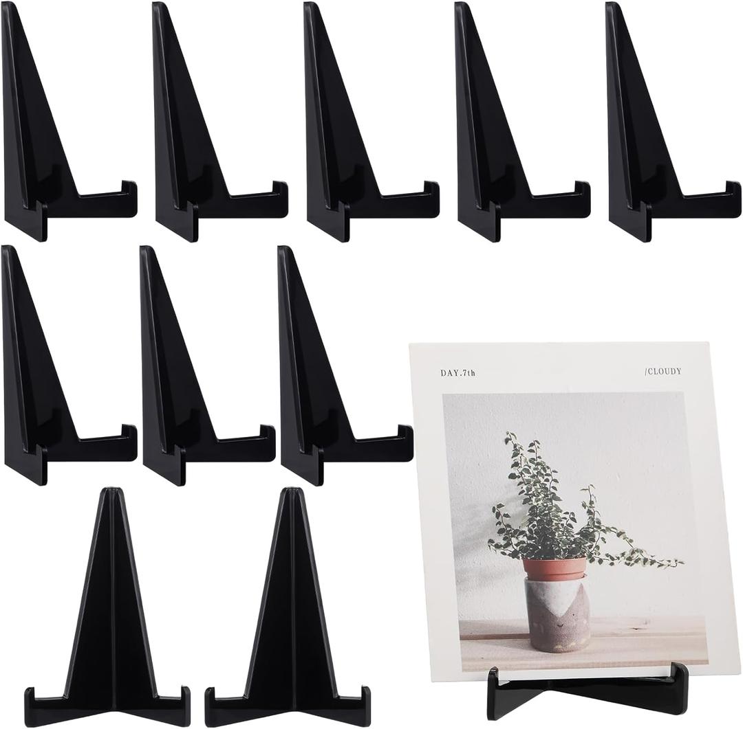 Bucherry 10 Packs Mini Easel Display Stand Acrylic Mini Plastic Easel Holder Acrylic Stand for Display Place Card Holders for Home Office 3.4 x 2.5 Inch(Black)