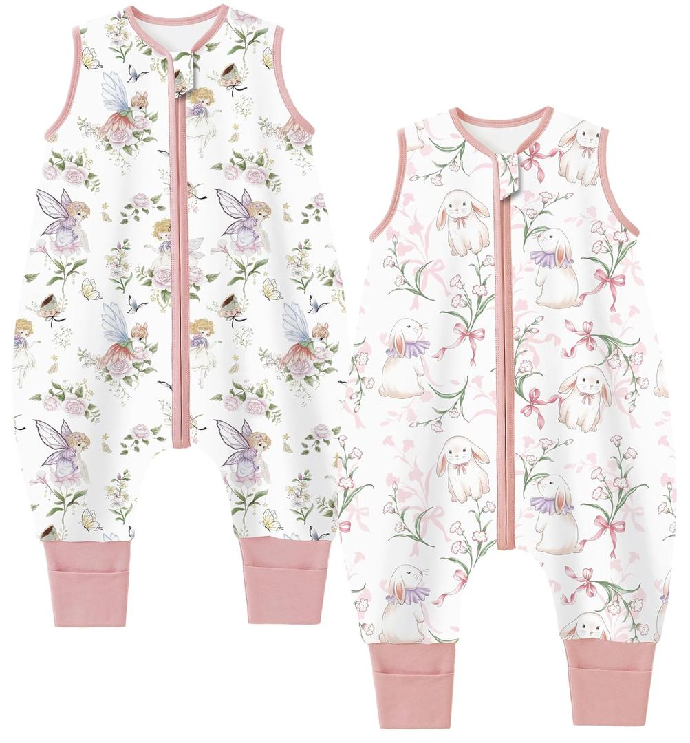 Chilsuessy Toddler Sleep Sack with Feet 6-18 Months, 0.5 TOG Cotton Baby Wearable Blanket with Legs, Sleep Bag Walker with 2-Way Zipper, Elf Rabbit