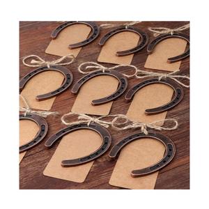 AerWo 20+pcs Good Lucky Horse Shoes with Kraft Tag, Metal Mini Craft Horseshoes Decorations for Rustic Vintage Wedding Party Decor Western Party Decorations