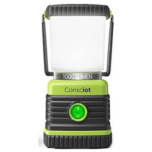 Consciot LED Battery Powered Camping Lantern, 1000LM, 4 Light Modes, IPX4 Waterproof Portable Tent Flashlight for Power Outages, Emergency, Hurricane, Hiking, Light Green,
