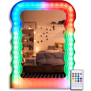 Wavy LED Mirror 18"x 24"Wave Mirror - Irregular Wall Mounted Decorative Mirror for Living Room or Bedroom, Great for Present and Room Décor, 18x24