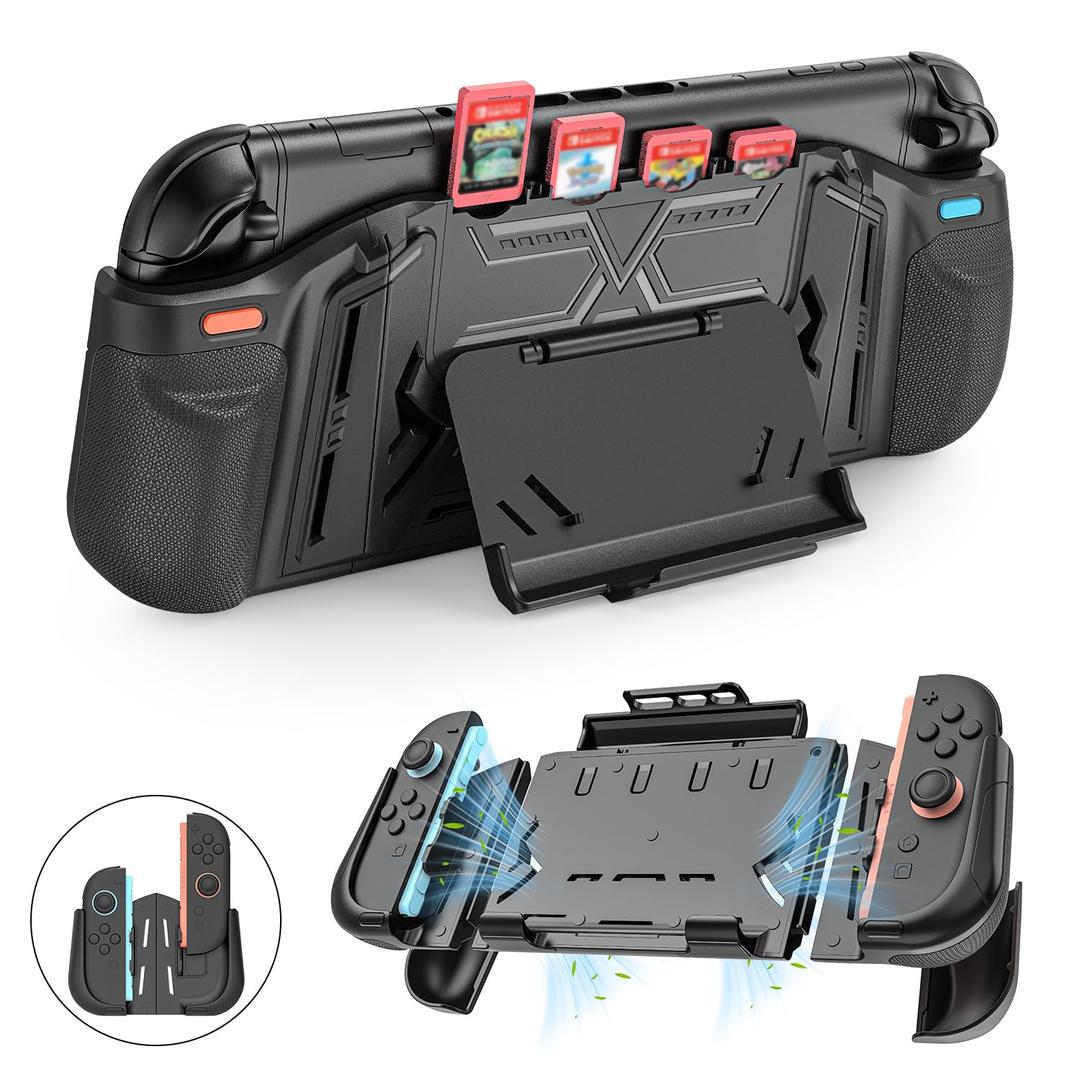 Protective Case Compatible with Nintendo Switch 2, Dockable Stand[UPGRADED ARMOR]Protector Cover, Magnetic JoyCon Friendly, Cooling Ergonomic Design, Comprehensive Drop & Scratch Resistance(Black)