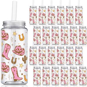 Qinyoung 24 Pcs Western Cowgirl Cowboy Plastic Tumbler 14.2 oz Cowgirl Party Favors Reusable Cups with Lids and Straws Decoration Iced Coffee Cup My First Rodeo Decorations(Classic Style,Pink Brown)