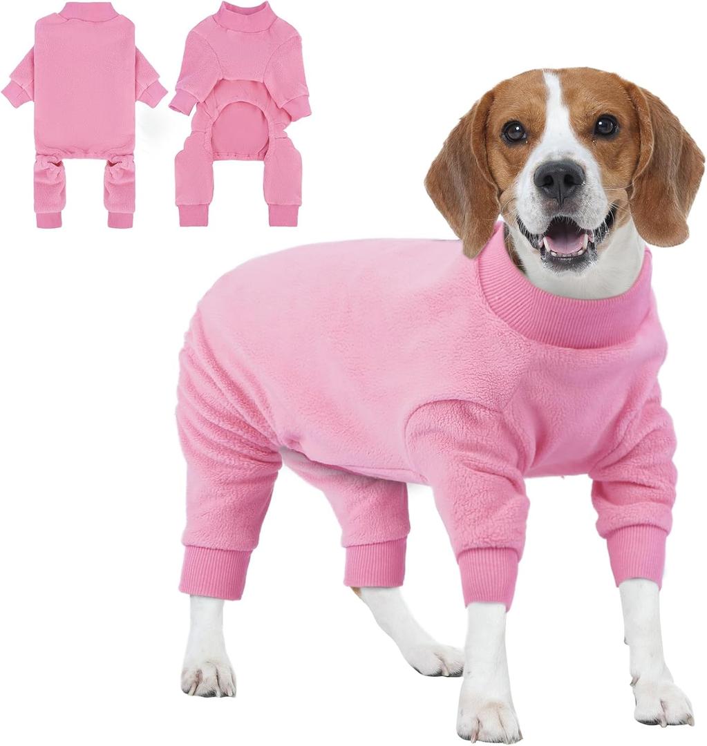 IECOii Fleece Dog Winter Coat, Warm & Stretchy & Comfortable, Dog Sweaters with Feet Covered for Winter Fall, Indoor Outdoor Jackets, Pajamas Medium Sized Dogs Girls, Machine Washable, Pink, Size L (Large(Chest: 23.6in))