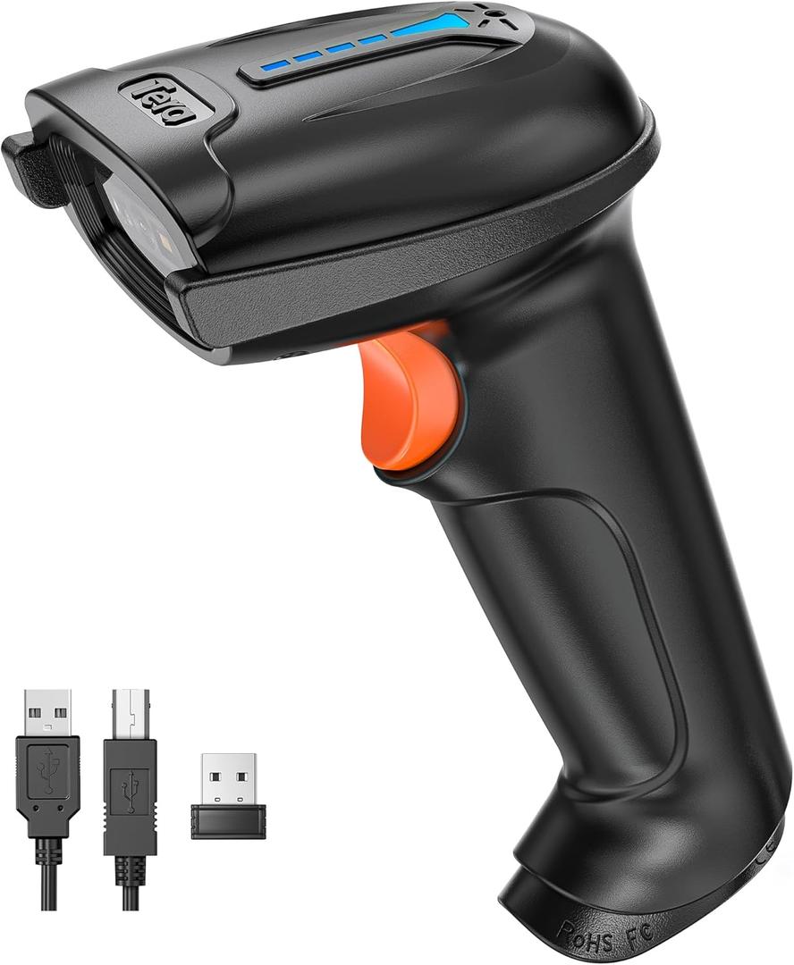 Tera 1D 2D QR Barcode Scanner Wireless and Wired with Battery Level Indicator Digital Printed Bar Code Reader Cordless Handheld Barcode Scanner Compact Plug and Play Model D5100