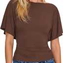 SeeLuNa Women Cinched Waist Shirts Stretchy Dolman Sleeve Boat Neck Knit Top Trendy Streetwear Outfits Basic Workout Tee Tops, S