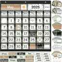 Fulmoon Classroom Calendar Pocket Chart Set Calendar Bulletin Board Set with Pocket Seasons Festival Weather Date Bag Chart for Classroom Decoration Back to School Supplie(Black,Eucalyptus)