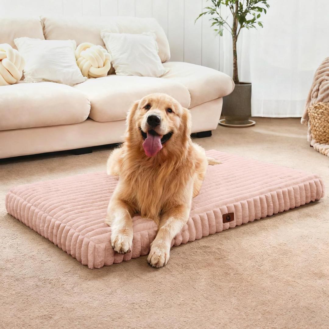 Large Orthopedic Dog Crate Bed with Waterproof Lining, Soft Short Plush Surface & Egg Crate Foam for Calming Puppy, Machine Washable Pet Bed with Removable Cover & Anti Slip Bottom