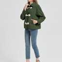 Women's Soft Polar Fleece Jacket Lightweight Long Sleeve Horn Button Warm Shacket Coat Comfortable Outerwear (Green, L)