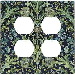 Decorative Outlet Covers Rustic Morris Green Vine Leaf 2 Gang Wall Plate Cover Double Duplex Receptacle Two Switch Light Switch Cover Plate Jumbo Dual Faceplate for Bedroom Home Decor