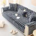 Faux Fur Sofa Cover, Rabbit Plush Couch Cover, Non-Slip Couch Covers Washable, Cosy Plush Sofa Slipcover, Furniture Protector for L Shaped(1pc/ Dark Grey /36"x70")