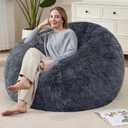 Bean Bag Cover (No Filler) Soft Faux Fur Stuffed Animal Bean Bag Storage, Fluffy Plush Bean Bag Chair Cover Washable, Comfy Bean Bag Covers for Adults Kids Teens (Dark Grey (Cover Only)