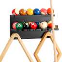 Wall Mount Billiard Balls Rack- Hardwood Billiard Balls Holder & 6 Pool Stick Holder for Cues Sticks Storage Pool Table Accessories Equipment Organizer (Black)