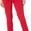 Briggs New York Womens Pull On Straight Leg Dress Pants, Slimming Stretch Slacks with Pockets, Everyday & Casual & Work (Red) 12