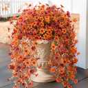 Artificial Fake Hanging Flowers Plants for Outdoor Fall Decoration,2PCS Faux Silk Daisy with Eucalyptus Leaves,UV Resistant Look Real for Outside Home Indoor Planter Porch Patio Yard Autumn Decor