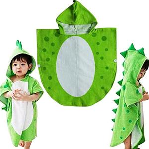 Children Bath Towel Robe Kids Hooded Beach Swimming Poncho Dinosaur Pattern for Kids 0-8 Years (Green)