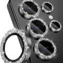 CloudValley for Samsung Galaxy S25 Ultra Camera Lens Protector Bling, 9H Tempered Glass + Aluminum Alloy Lens Protective Ring [Glitter Decoration] Ultra-HD Tempered Glass Cover,Glitter Titanium Black